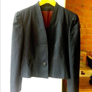 Vintage cropped blue pinstripe blazer jacket